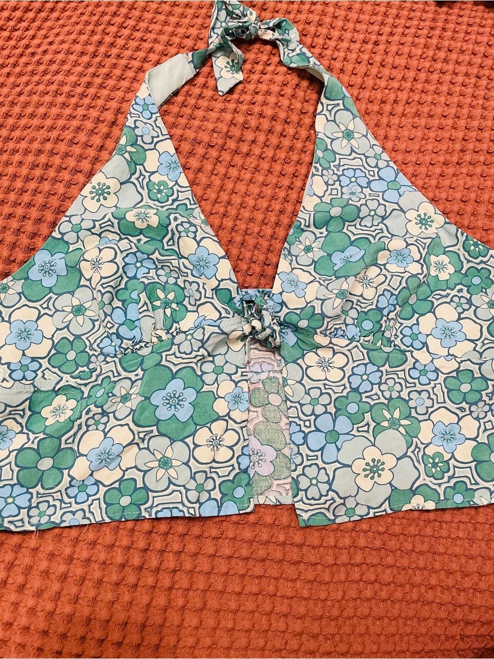 Floral Halter Crop Top - Green & Blue